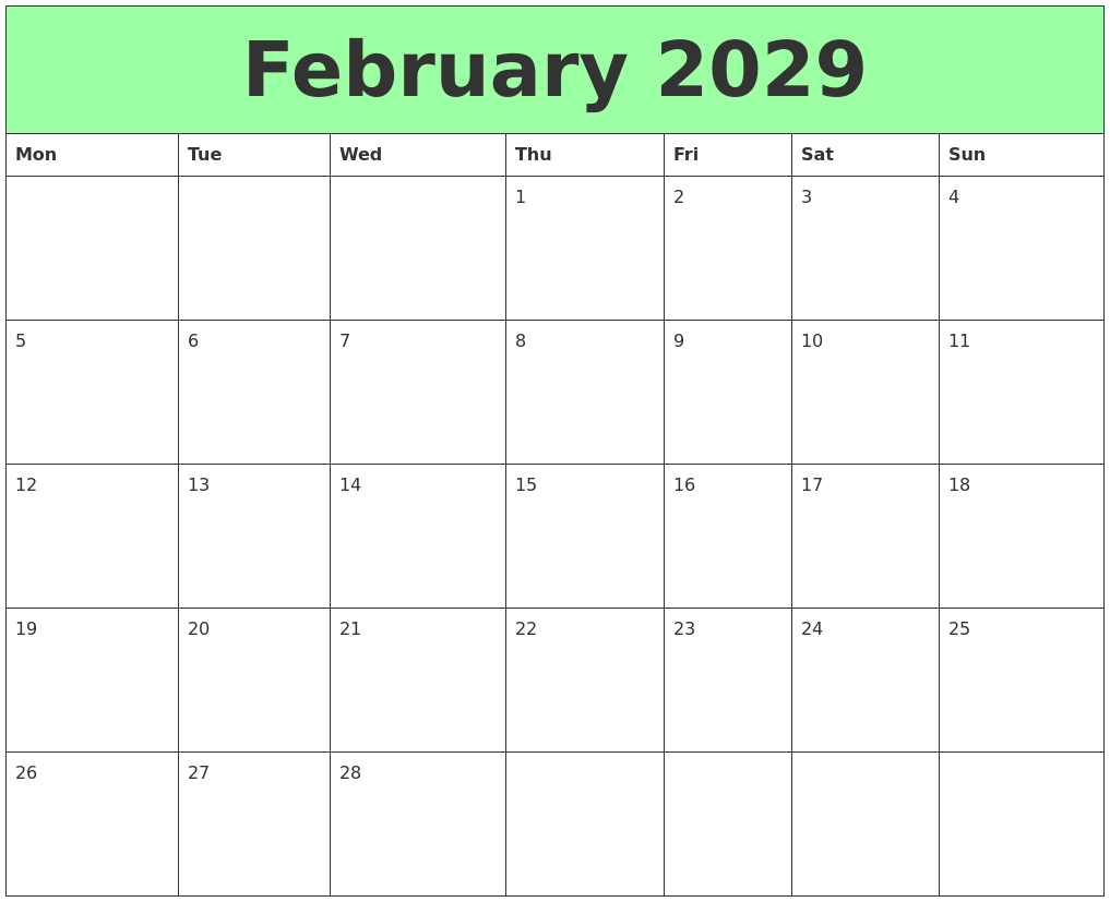 february 2029 printable calendars monday start