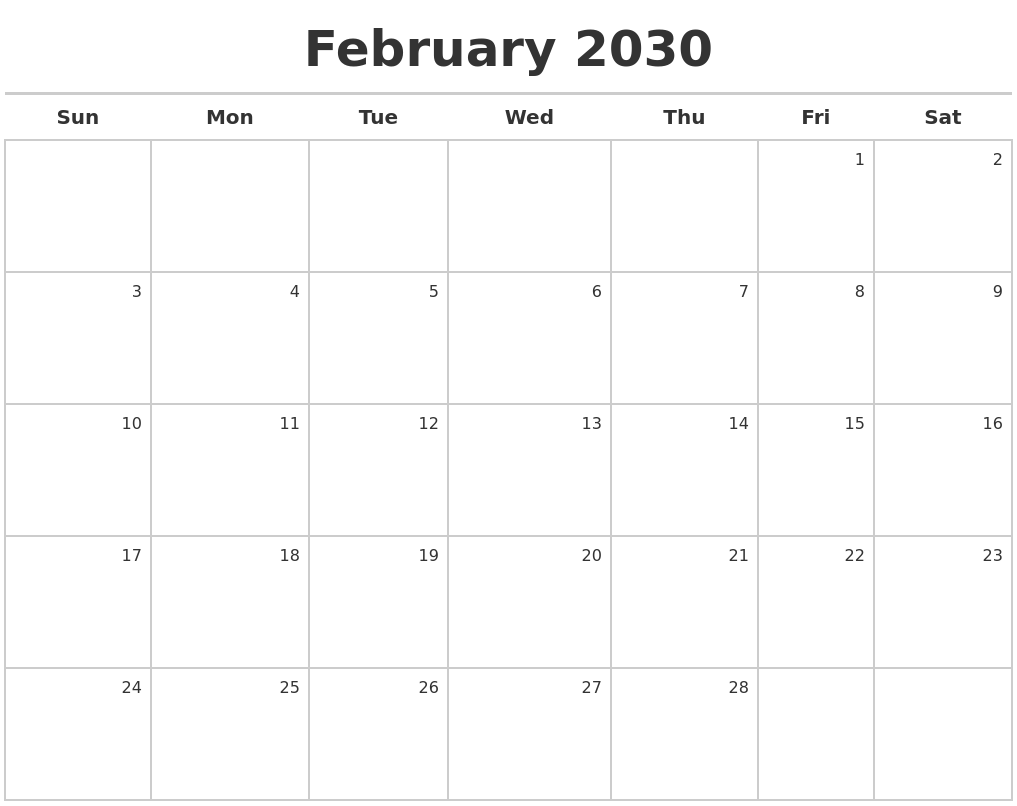 February 2030 Calendar Maker