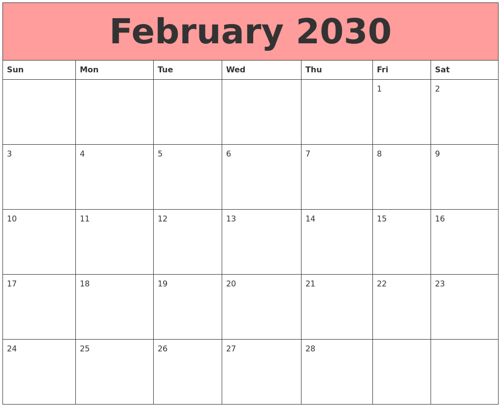 February 2030 Calendars That Work