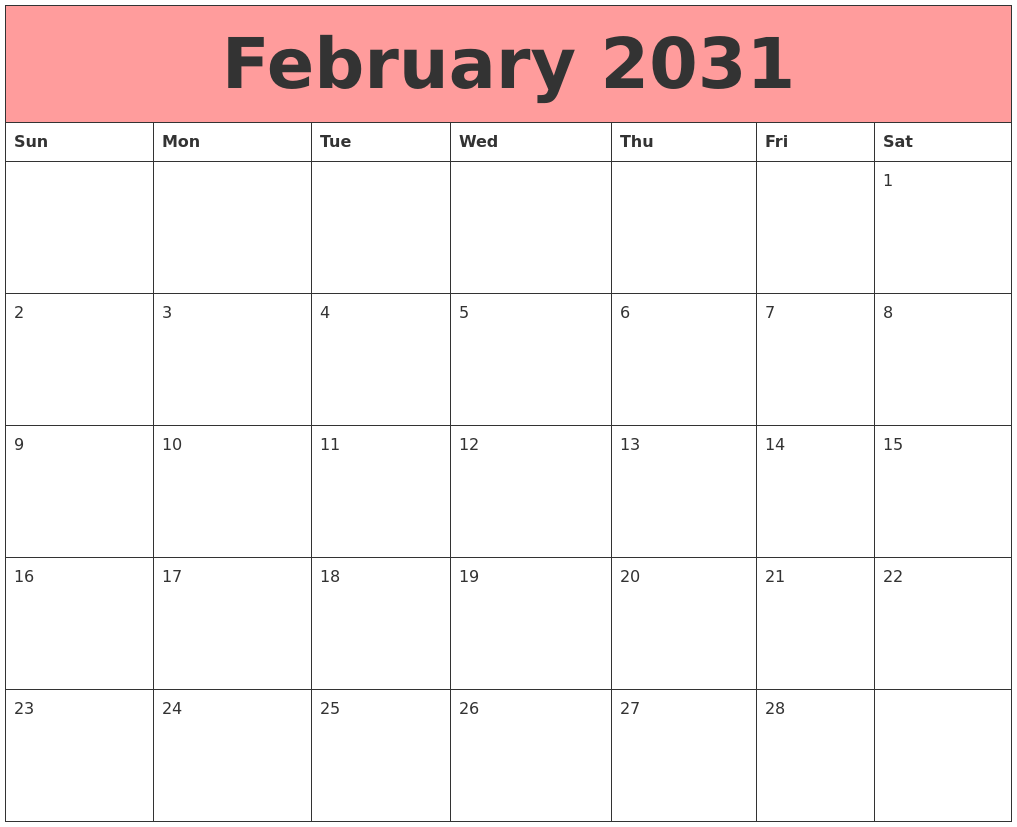 February 2031 Calendars That Work