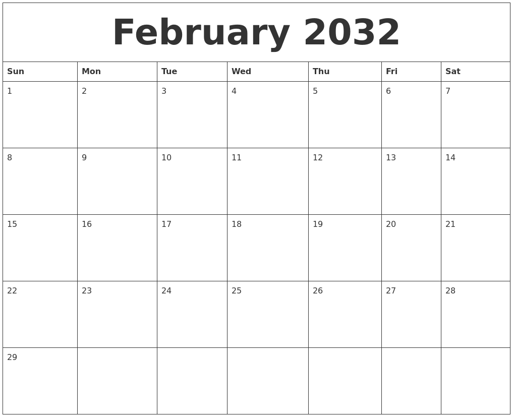 February 2032 Blank Schedule Template