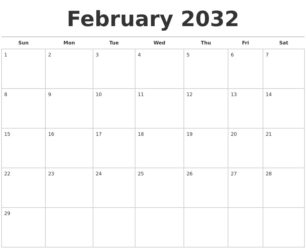 February 2032 Calendars Free