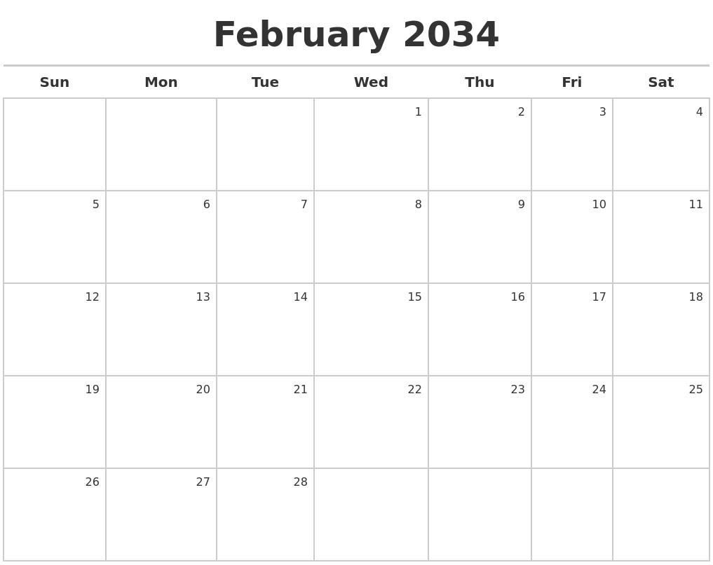 February 2034 Calendar Maker