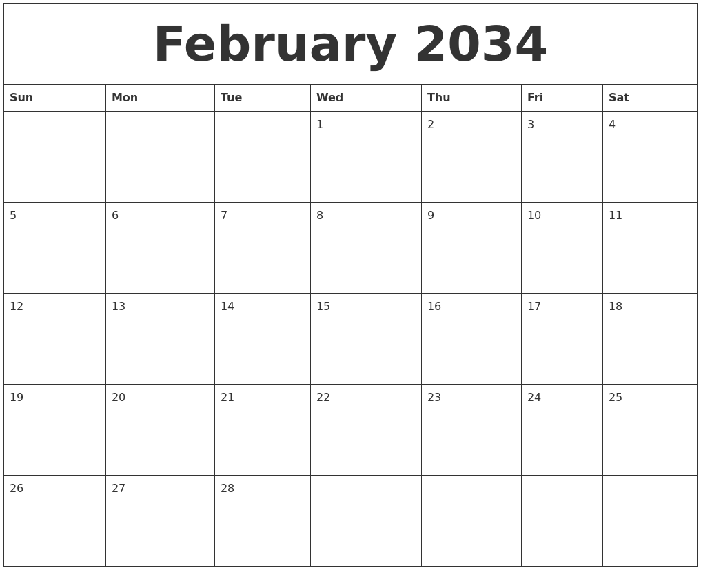 February 2034 Calendar