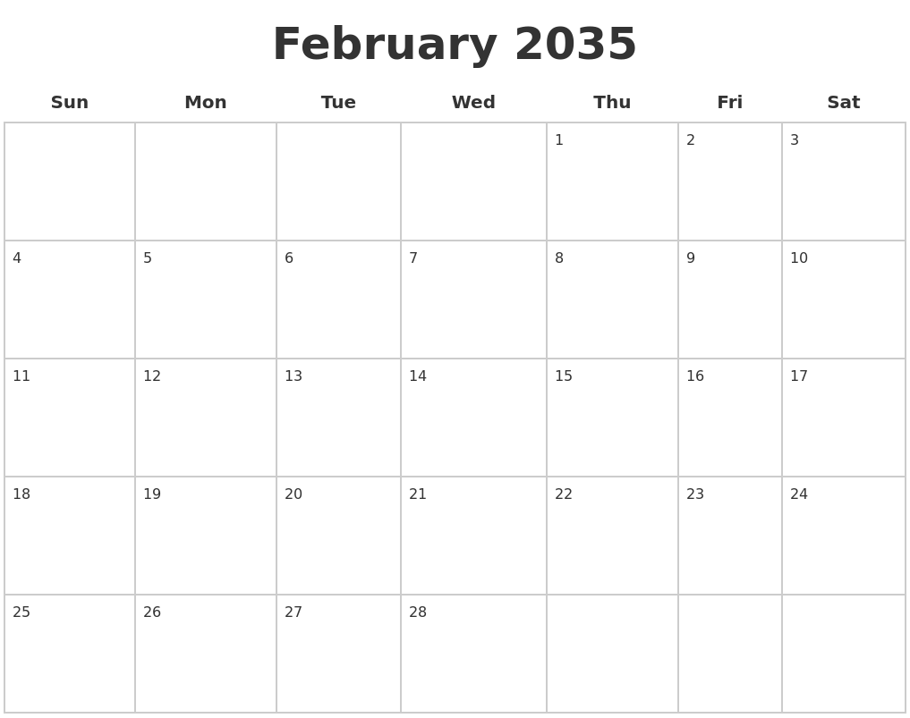 February 2035 Blank Calendar Pages