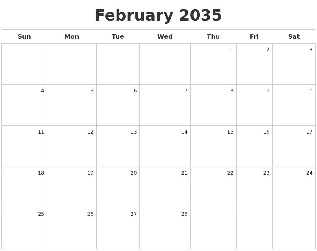 February 2035 Calendar Maker