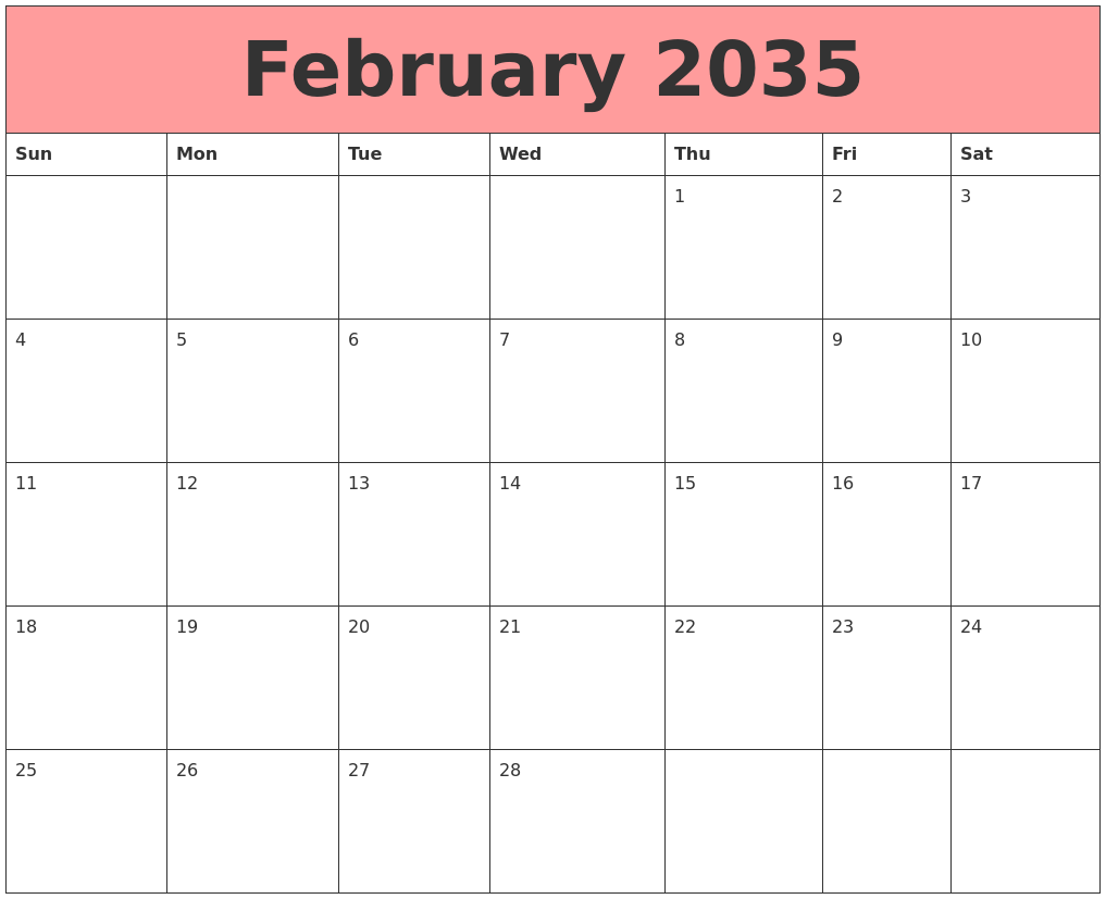 February 2035 Calendars That Work