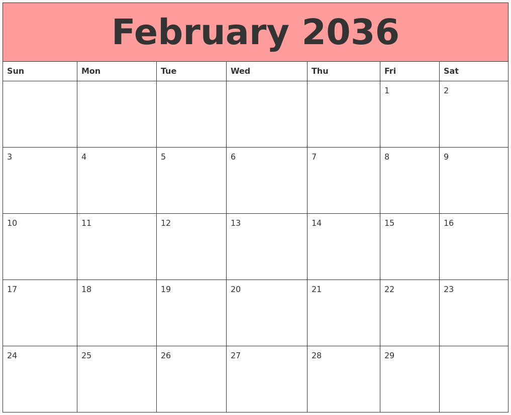 February 2036 Calendars That Work