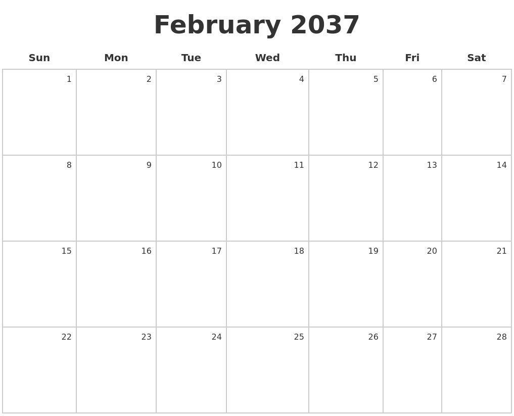 February 2037 Make A Calendar