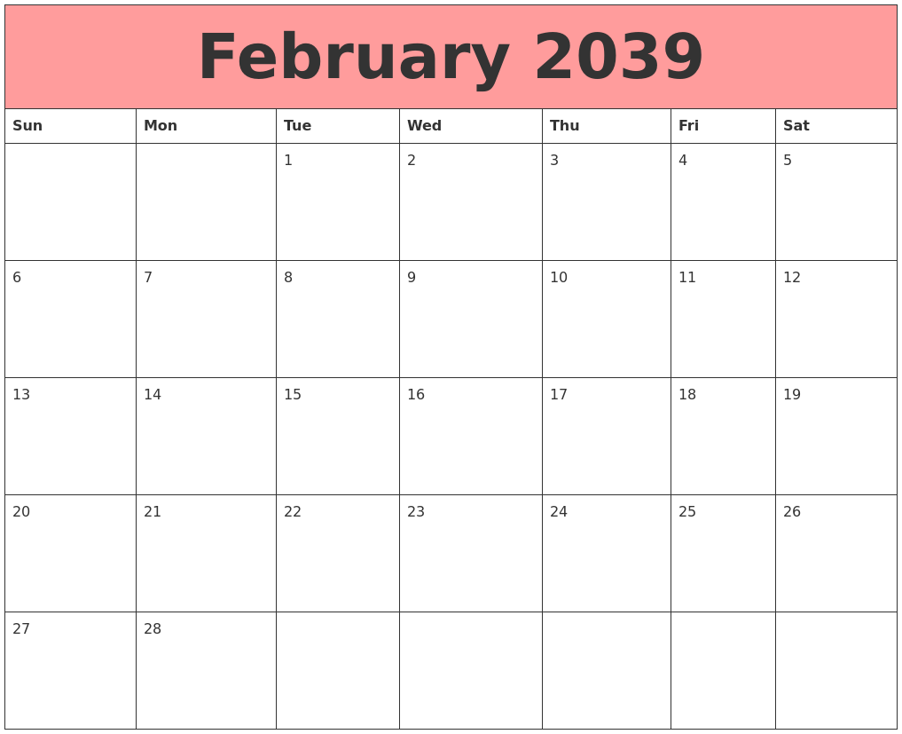 February 2039 Calendars That Work