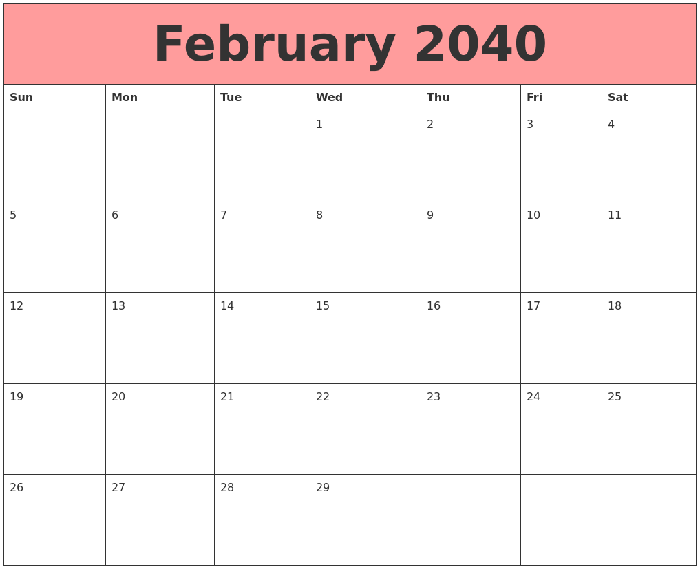 February 2040 Calendars That Work