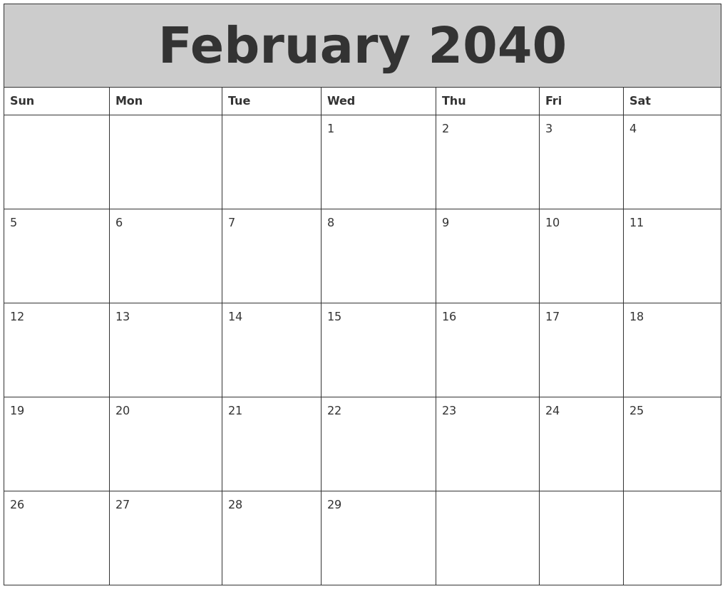 February 2040 My Calendar