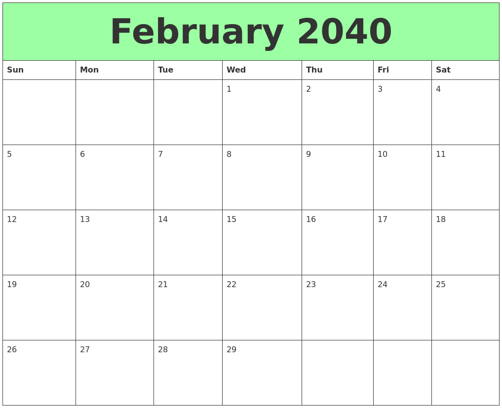February 2040 Printable Calendars