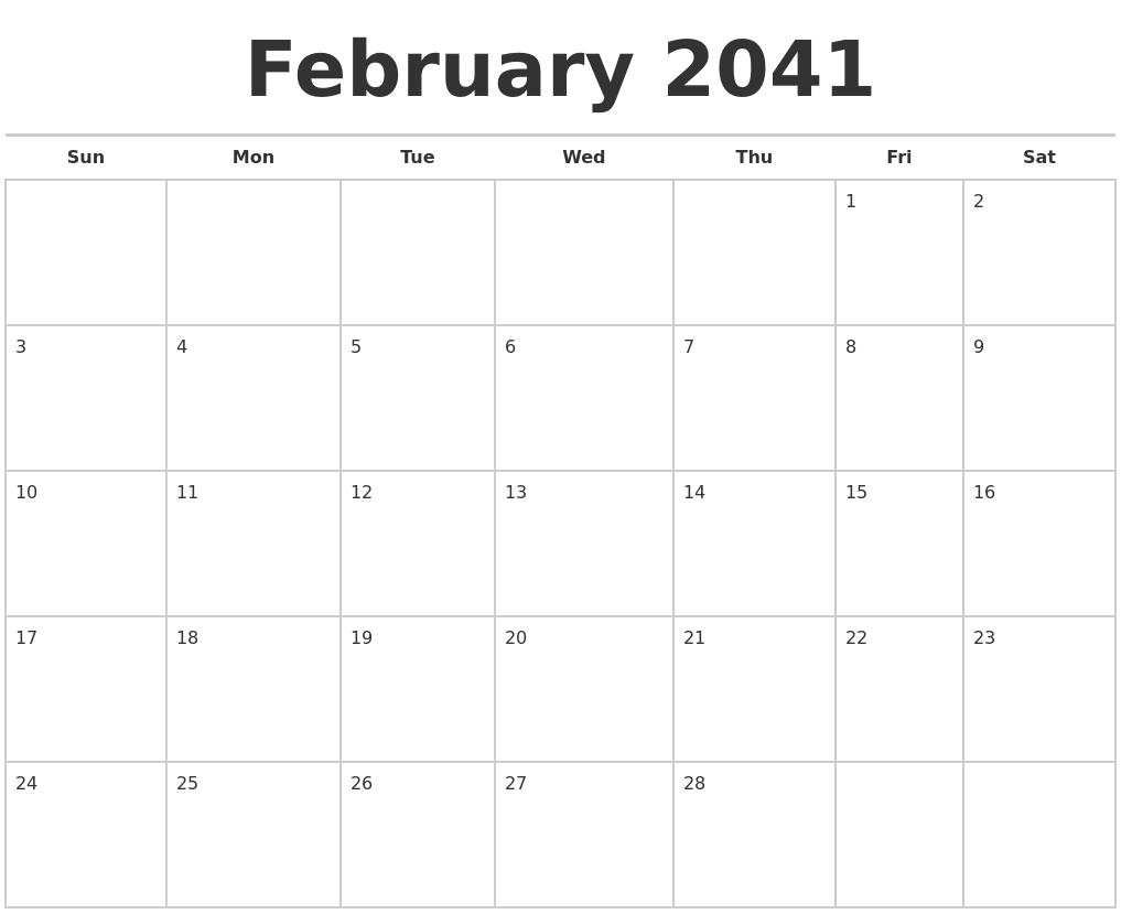 February 2041 Calendars Free