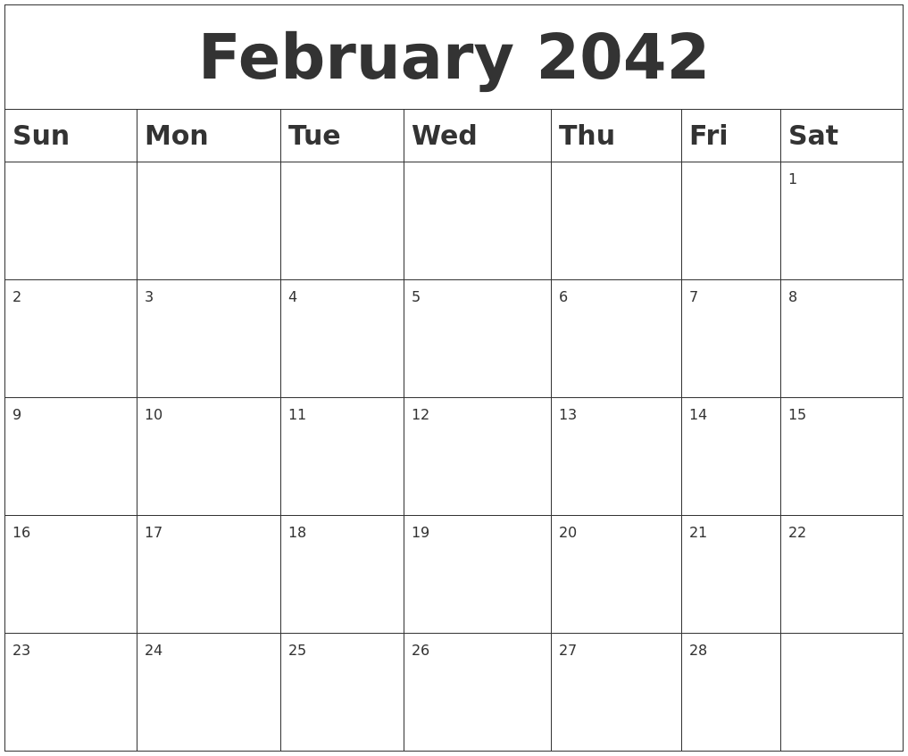 February 2042 Blank Calendar