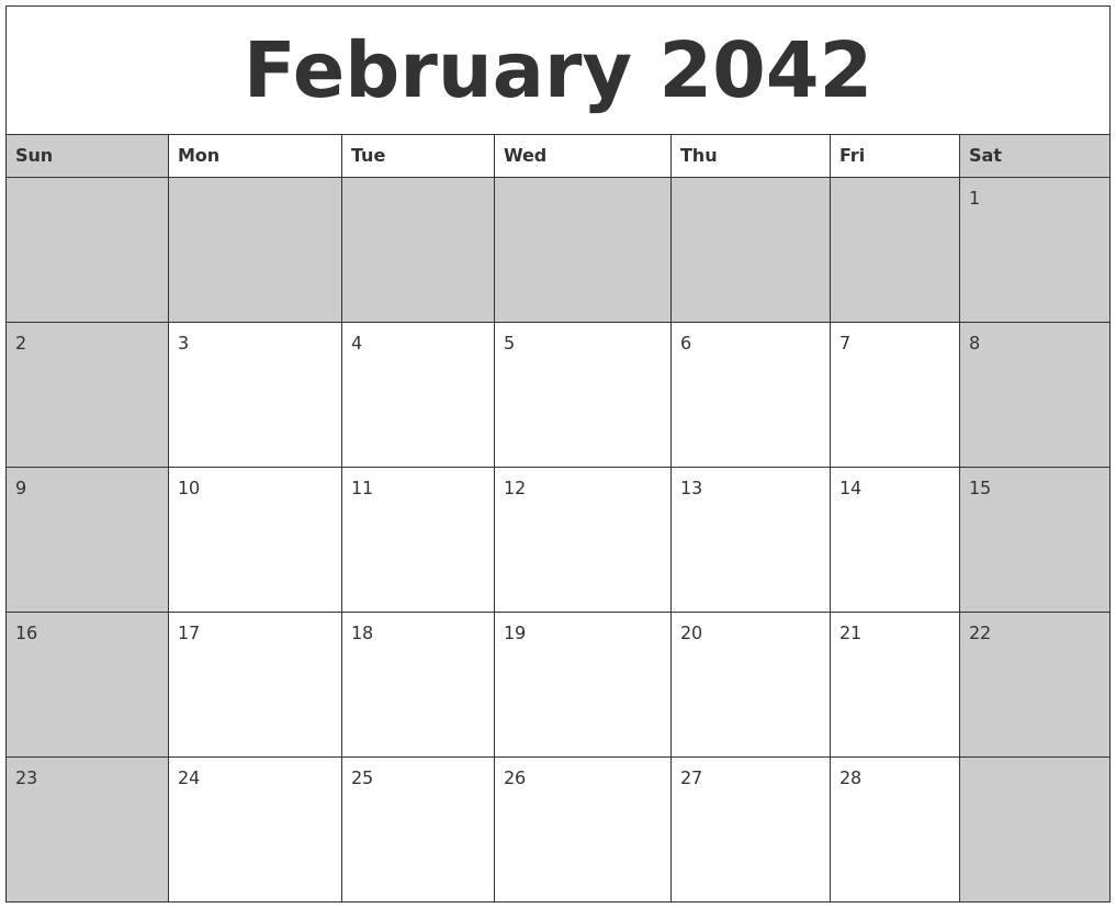 February 2042 Calanders