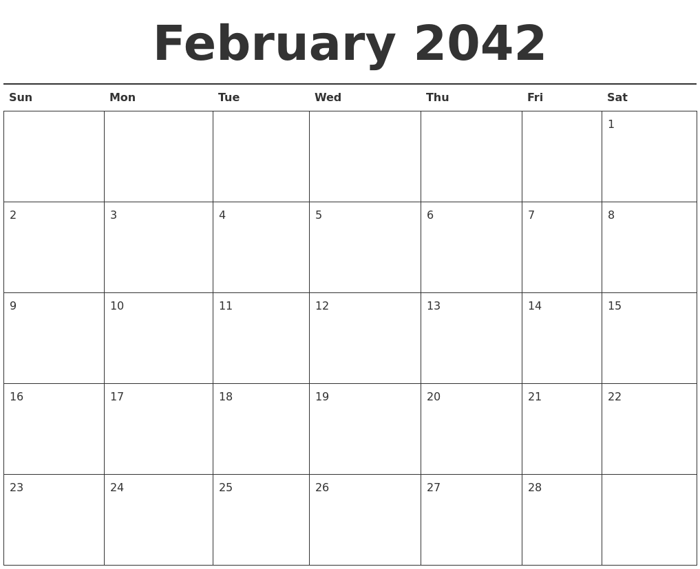 February 2042 Calendar Printable