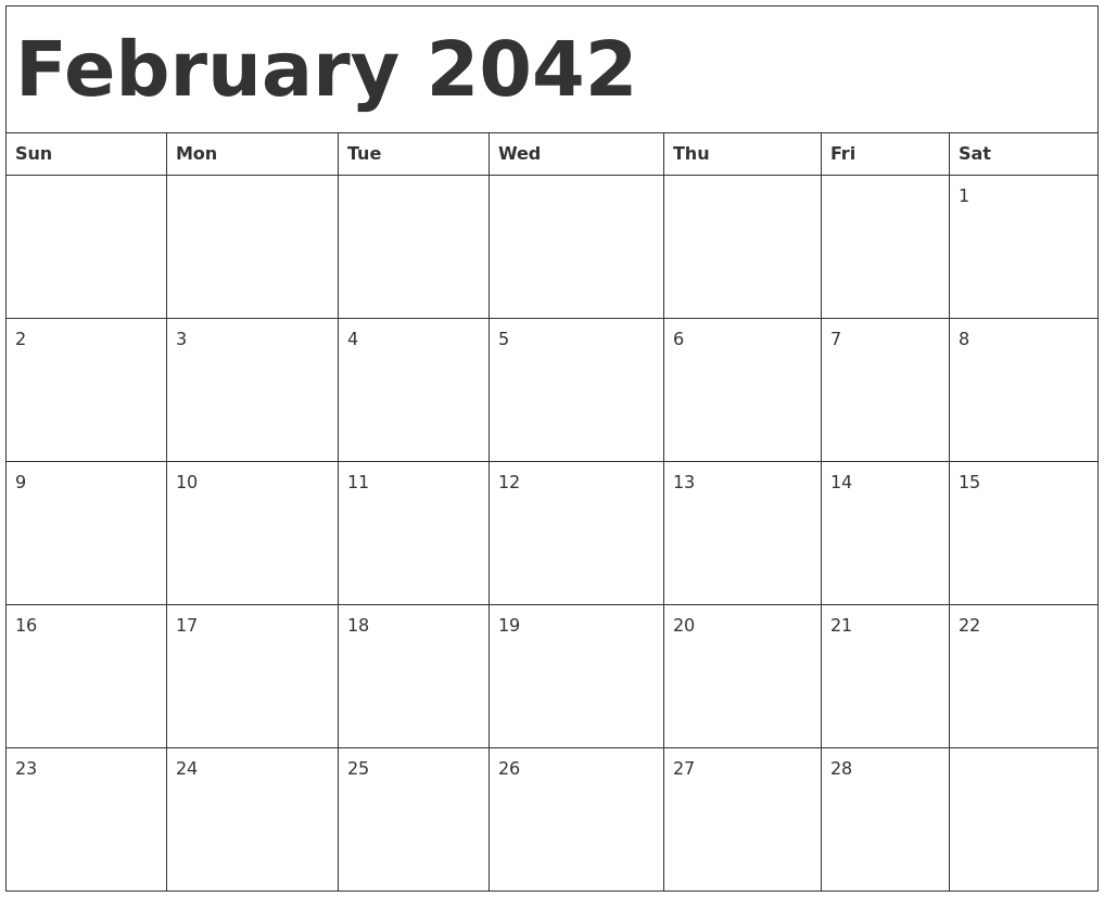 February 2042 Calendar Template