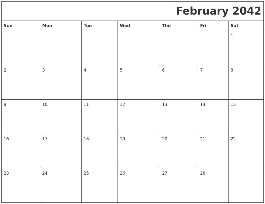 February 2042 Download Calendar
