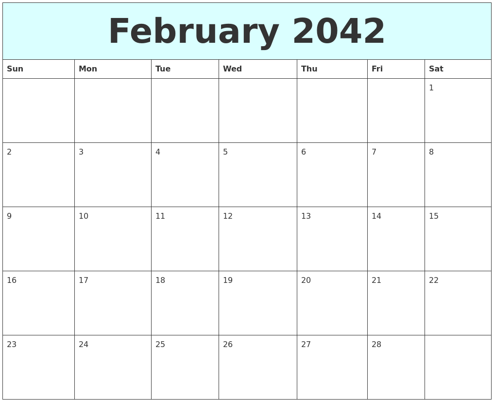 February 2042 Free Calendar