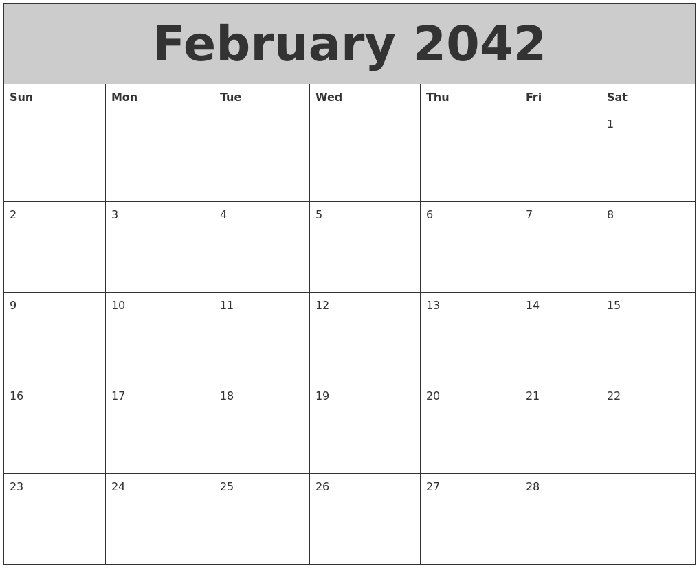 February 2042 My Calendar