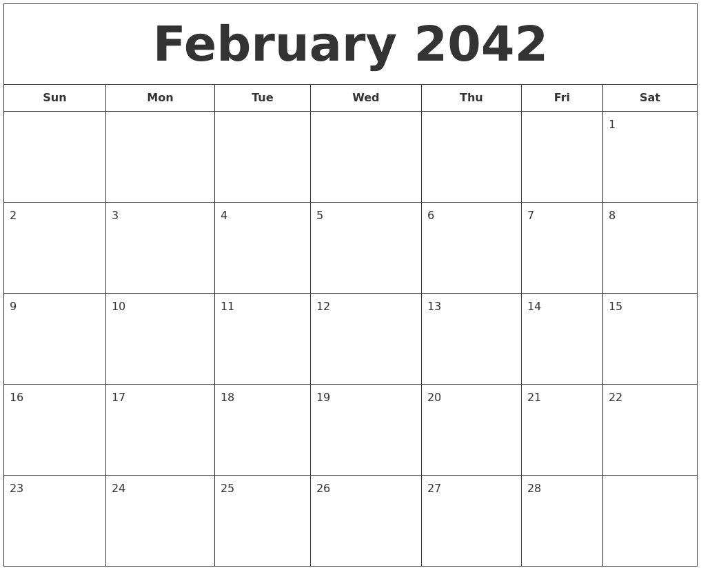February 2042 Printable Calendar
