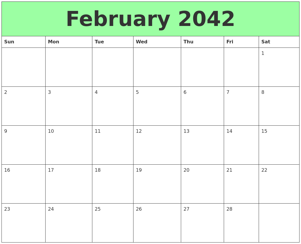 February 2042 Printable Calendars