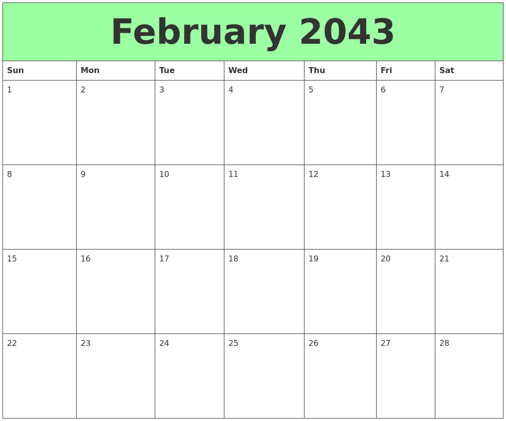 February 2043 Printable Calendars