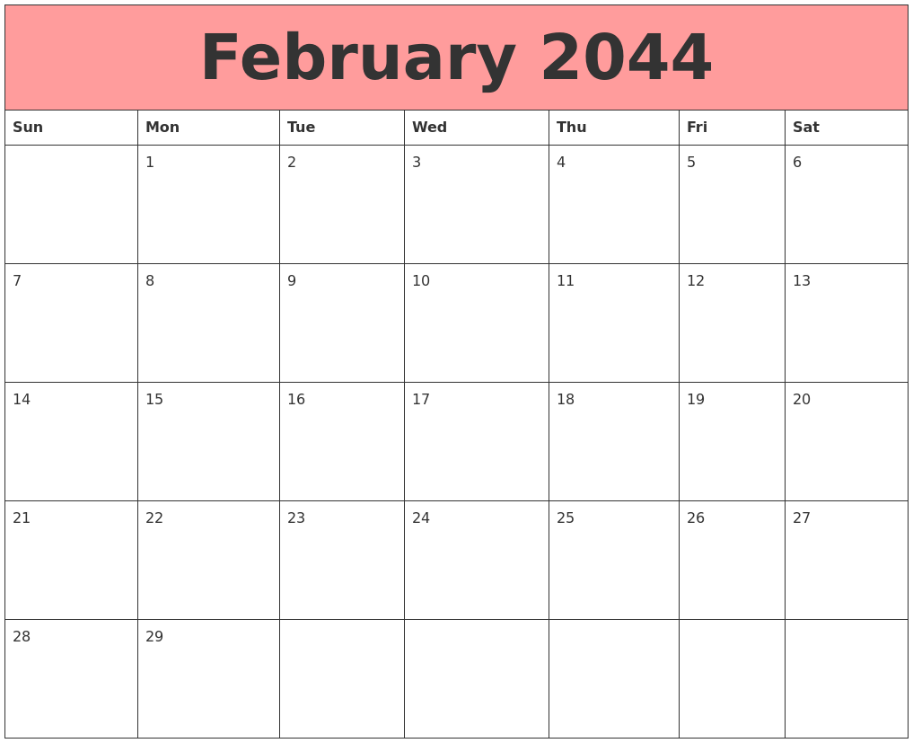 February 2044 Calendars That Work