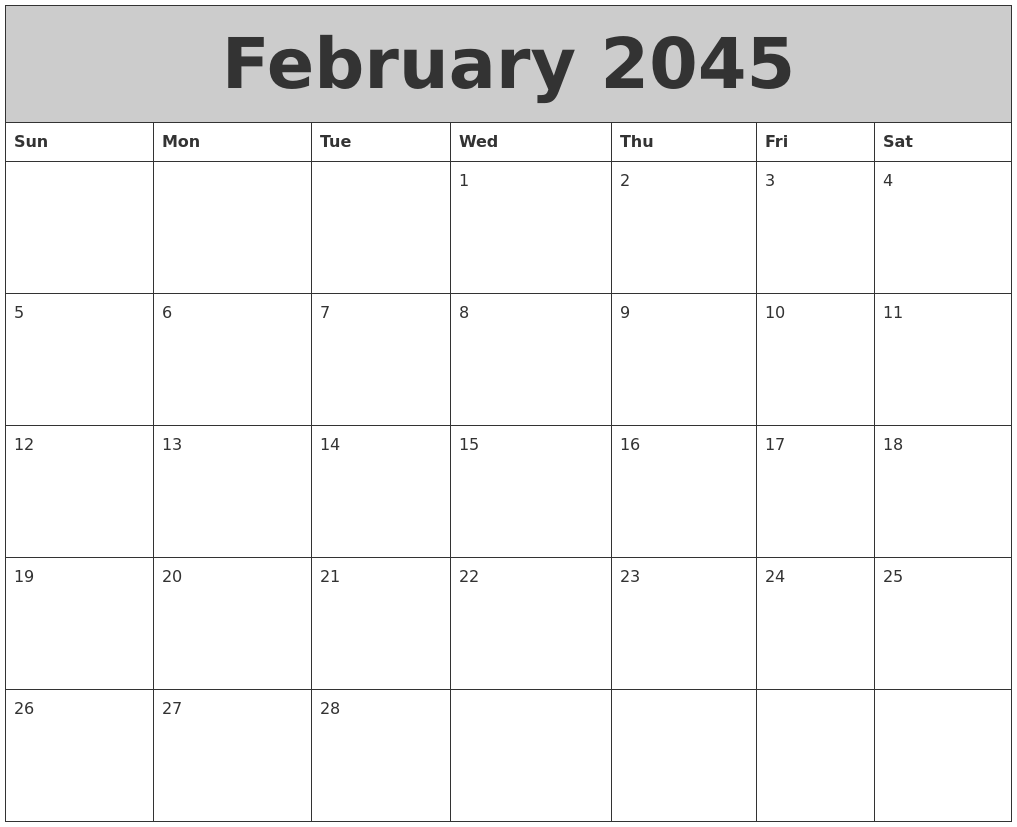 February 2045 My Calendar