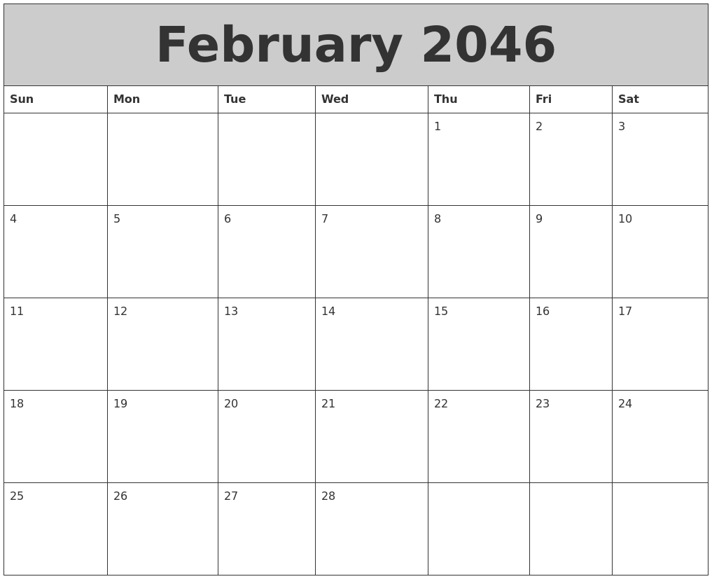 February 2046 My Calendar