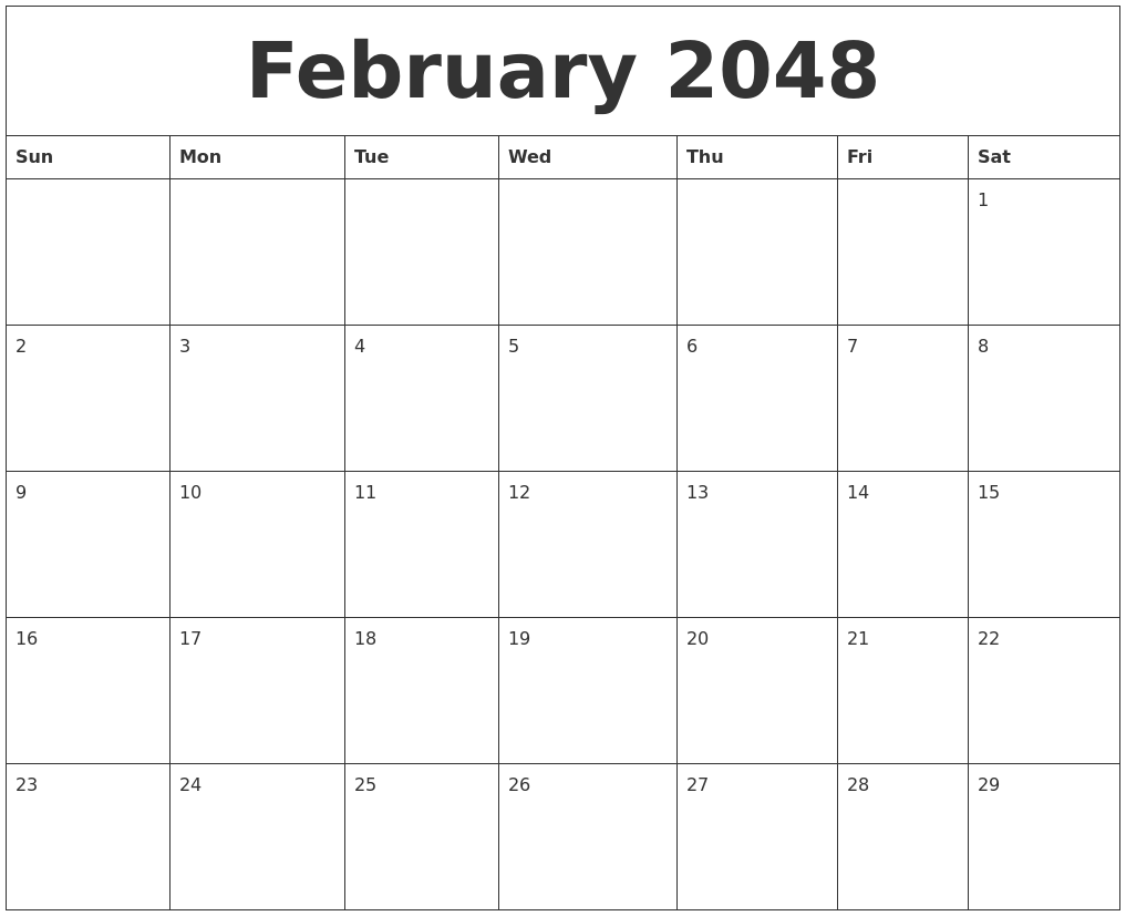 February 2048 Calendar Monthly 