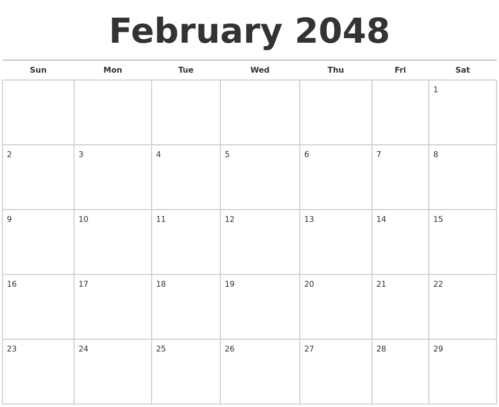 February 2048 Calendars Free