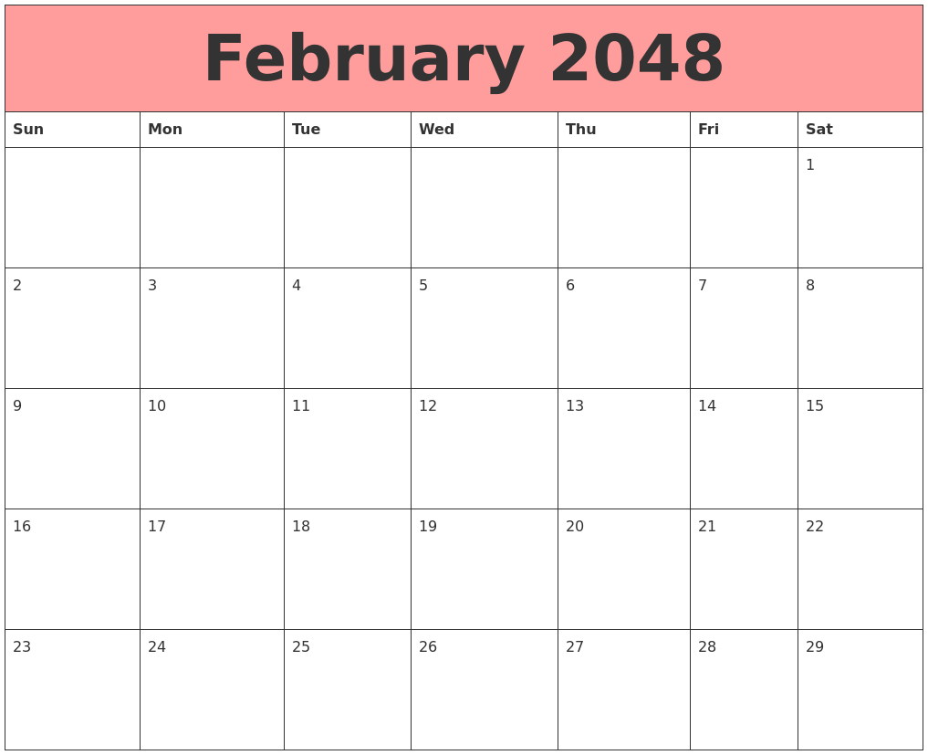 February 2048 Calendars That Work