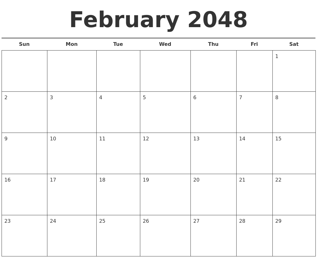 February 2048 Free Calendar Template