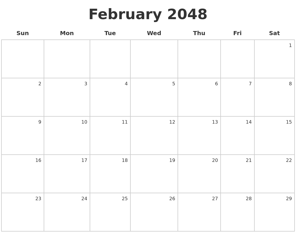 February 2048 Make A Calendar