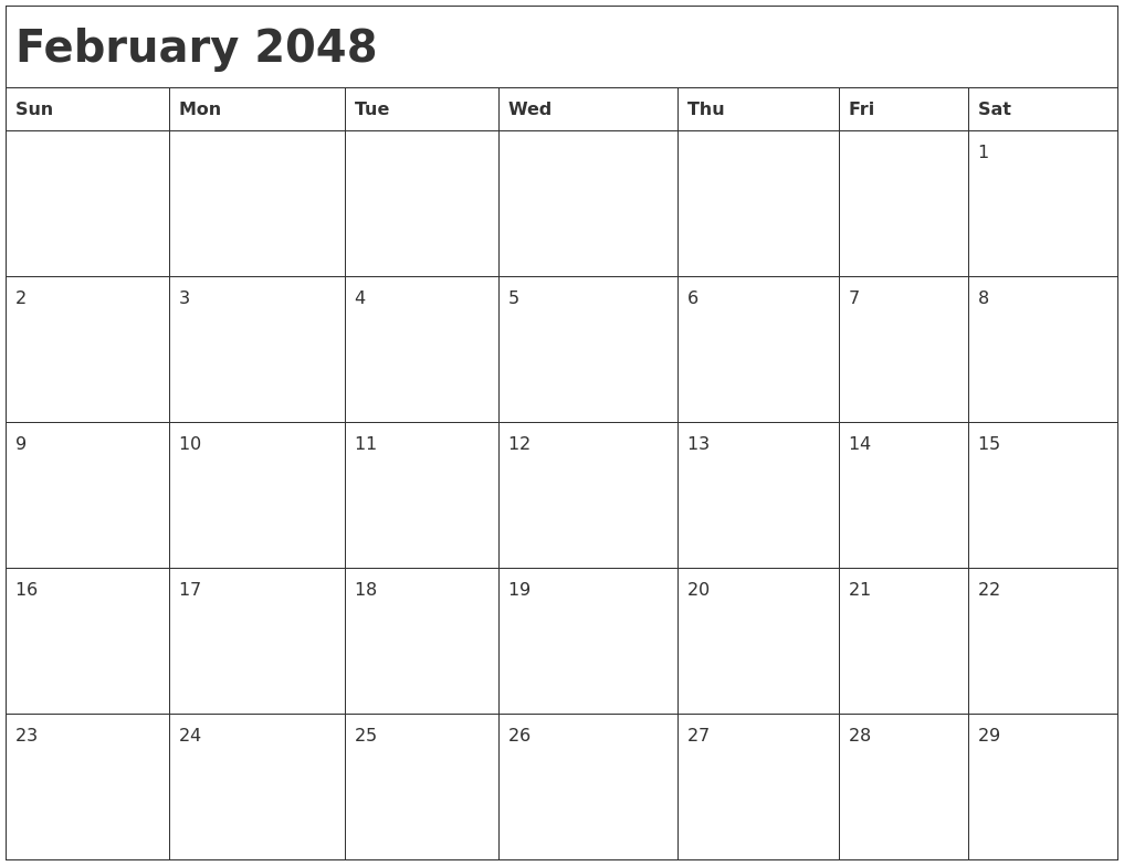 February 2048 Month Calendar