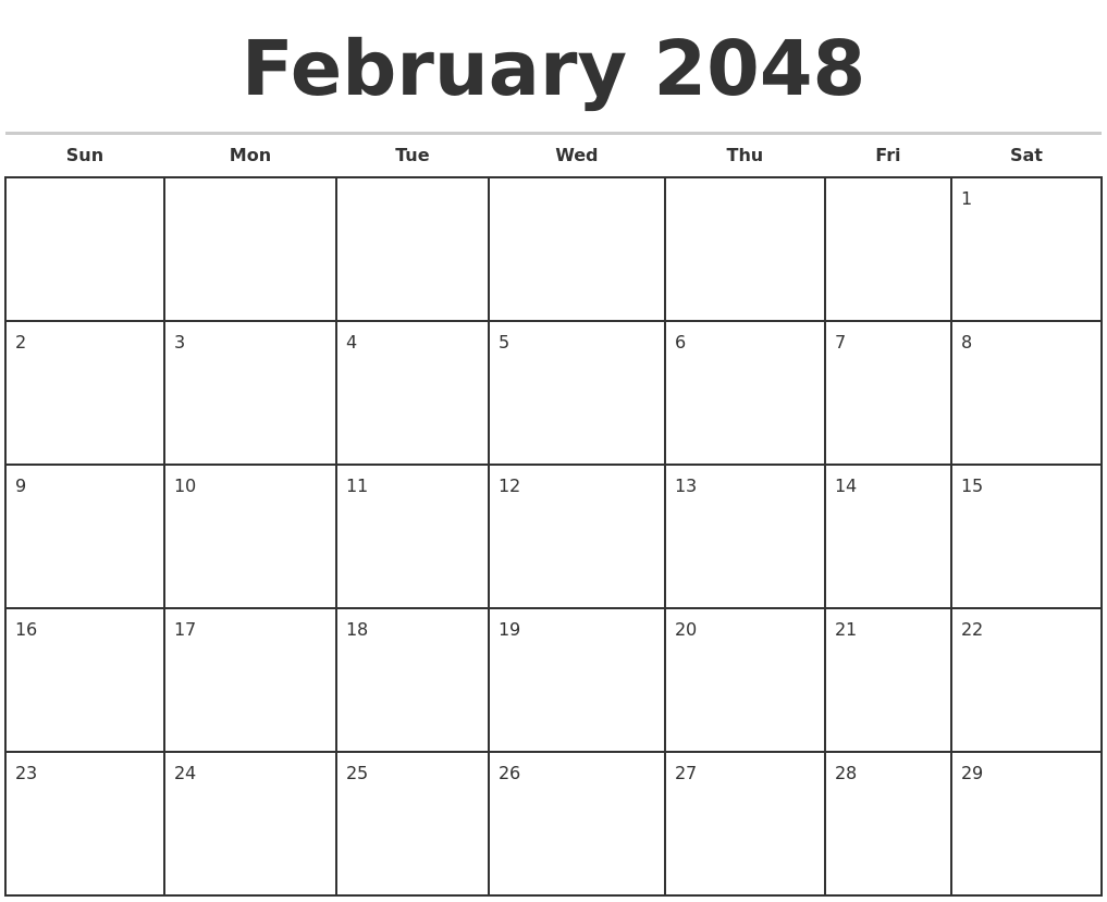 February 2048 Monthly Calendar Template