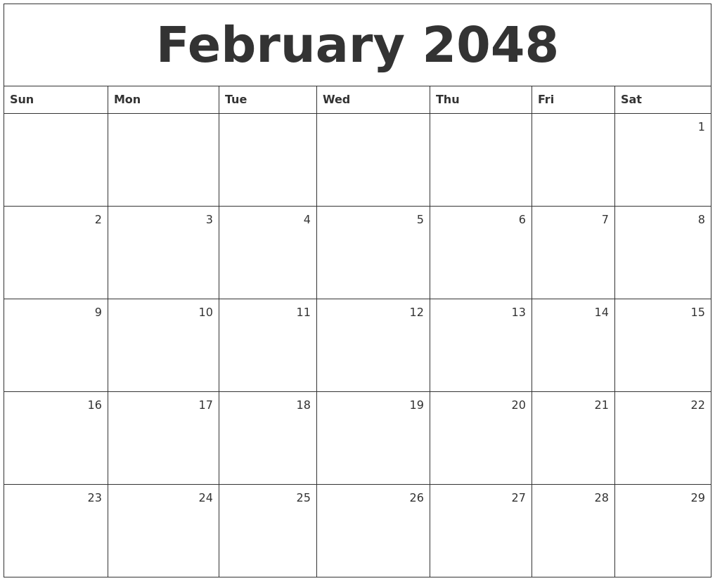 February 2048 Monthly Calendar