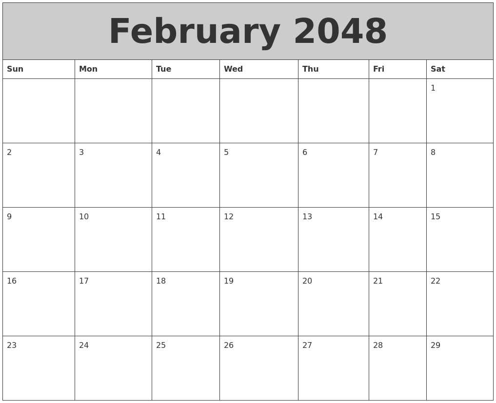 February 2048 My Calendar