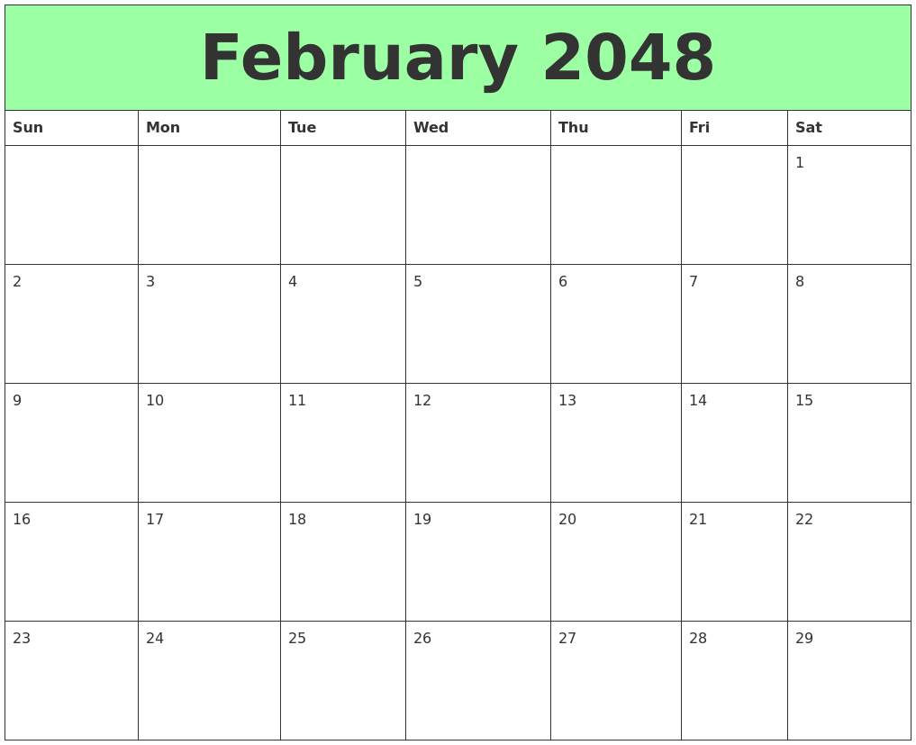 February 2048 Printable Calendars