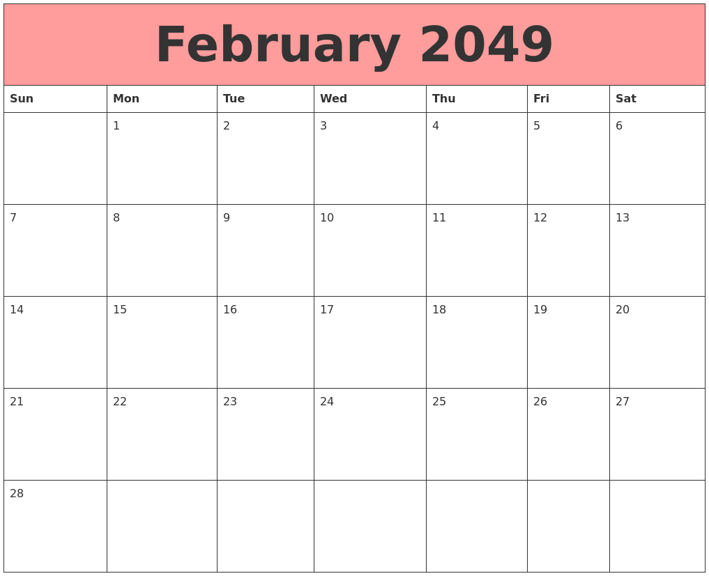 February 2049 Calendars That Work