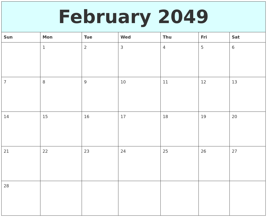 February 2049 Free Calendar