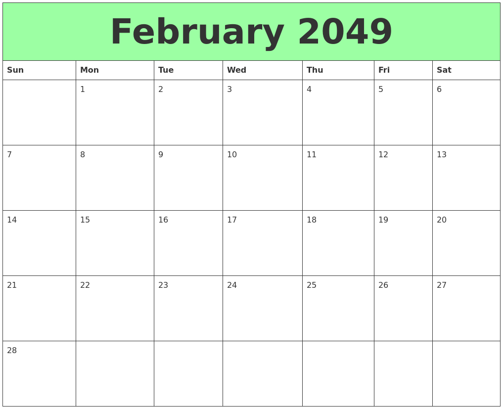 February 2049 Printable Calendars