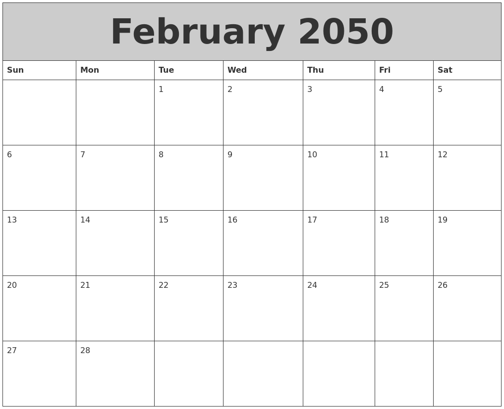 February 2050 My Calendar