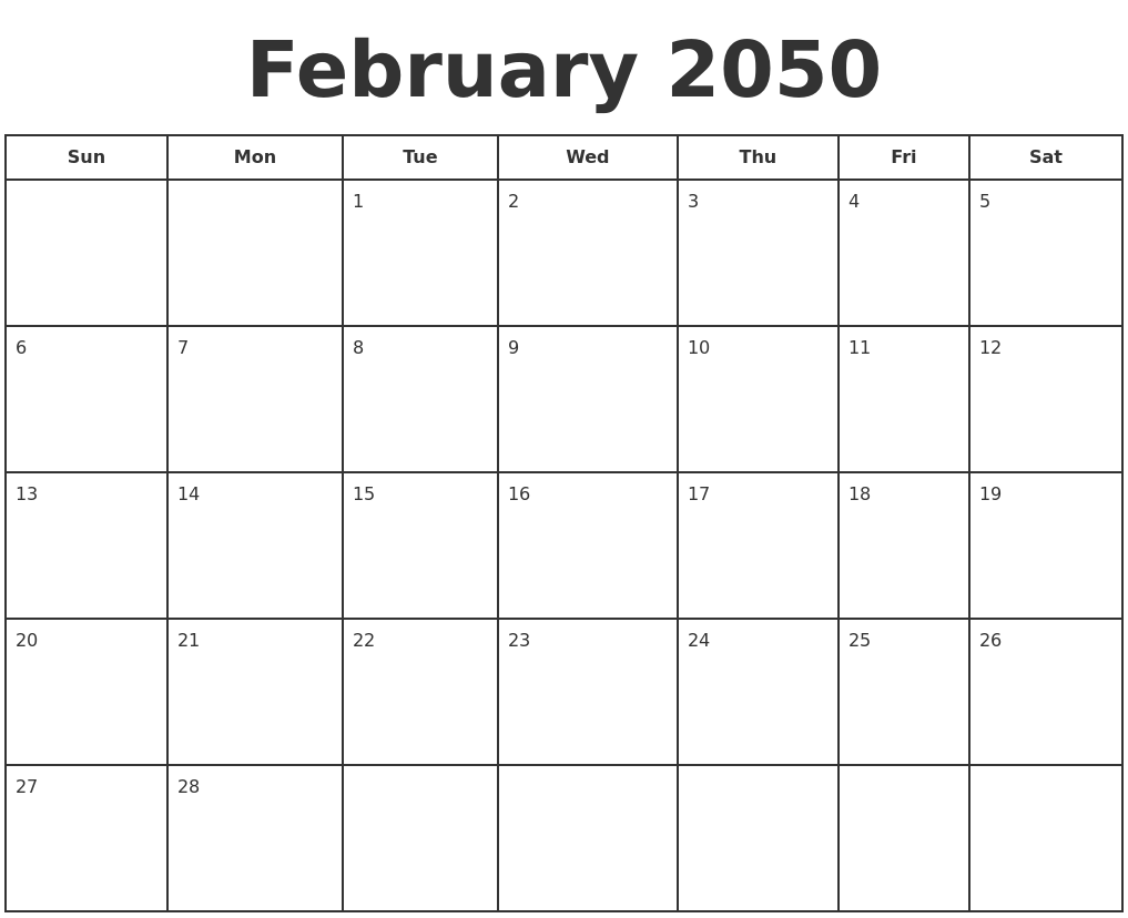 February 2050 Print A Calendar