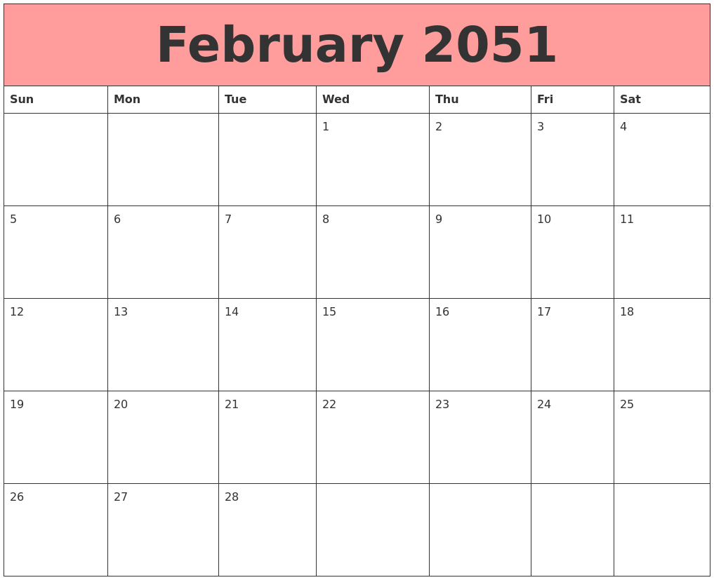 February 2051 Calendars That Work