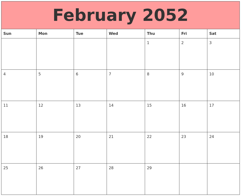 February 2052 Calendars That Work