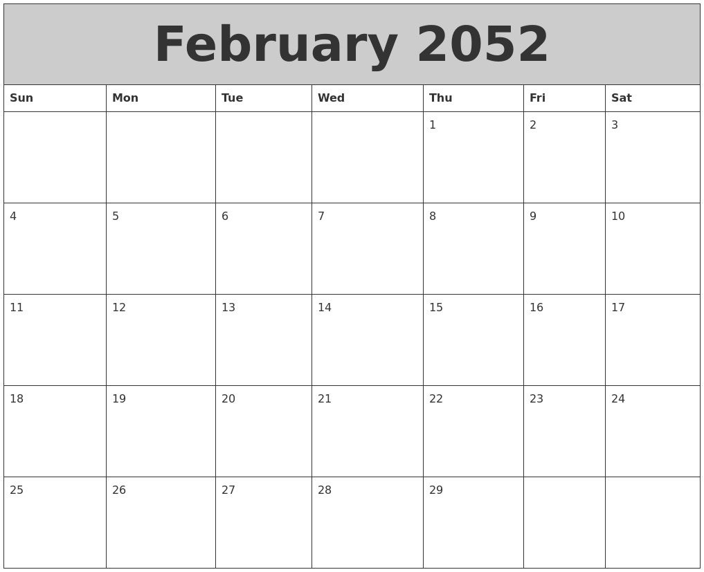 February 2052 My Calendar
