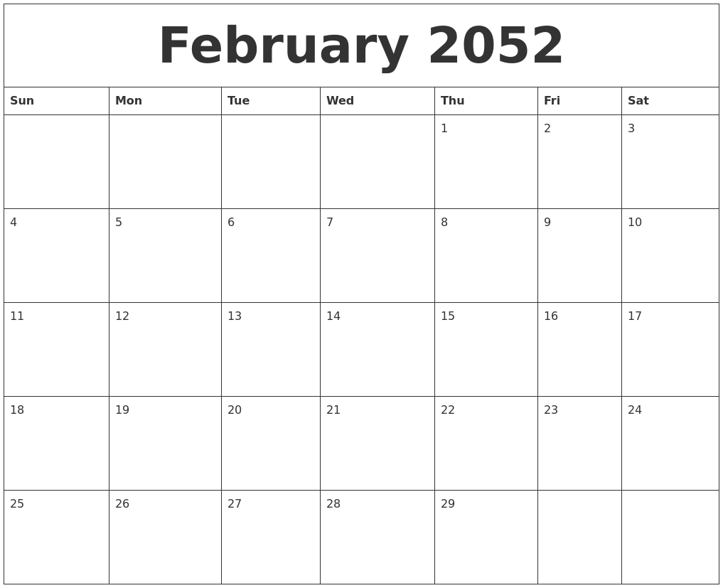 February 2052 Weekly Calendars
